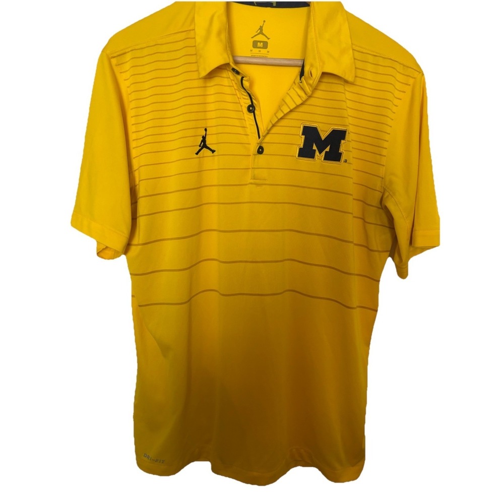 Jordan Michigan‎ Wolverines Polo Shirt Mens Med Yellow Dri-Fit NCAA